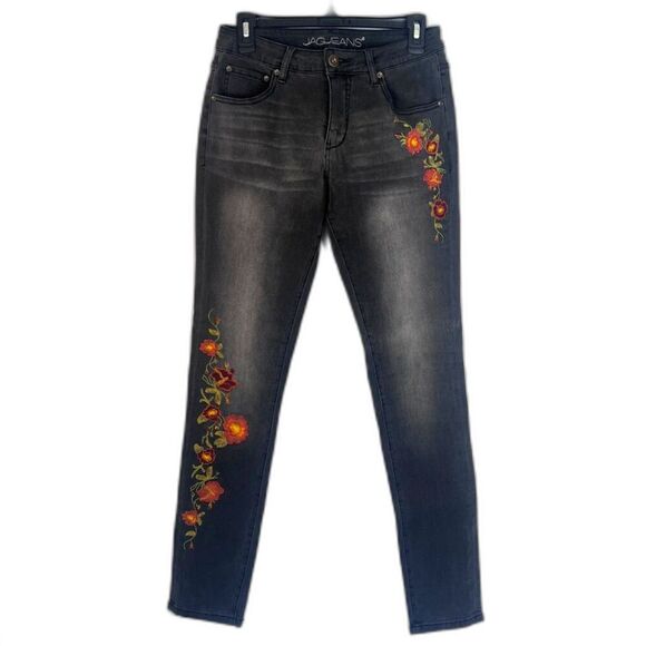 Jag Jeans Light Black Floral Embroidered Boho Skinny Jeans Size 6/28 - Picture 1 of 10